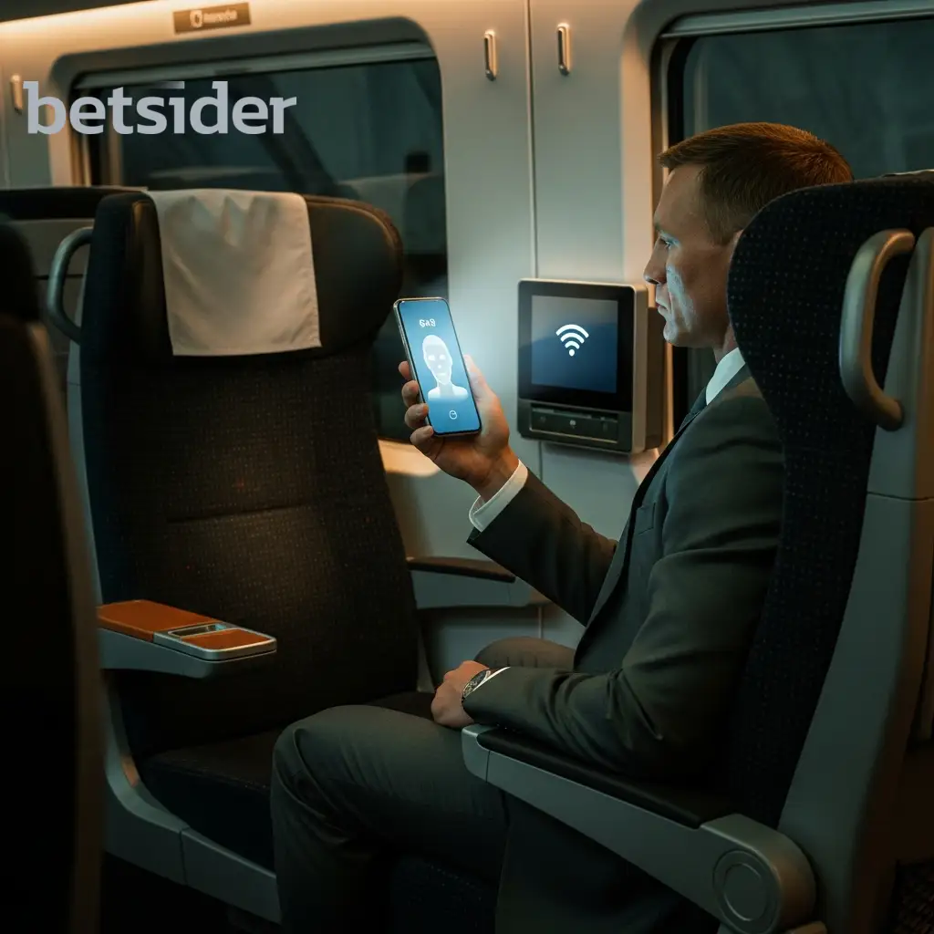 Pessoa a usar o telemóvel num transporte com reconhecimento facial